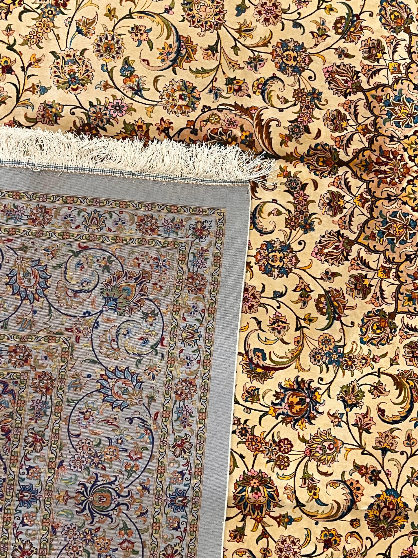 8x12 Silk Rug – Ivory & Beige Floral Medallion Woven Area Rug – Elegant Traditional Large Rug