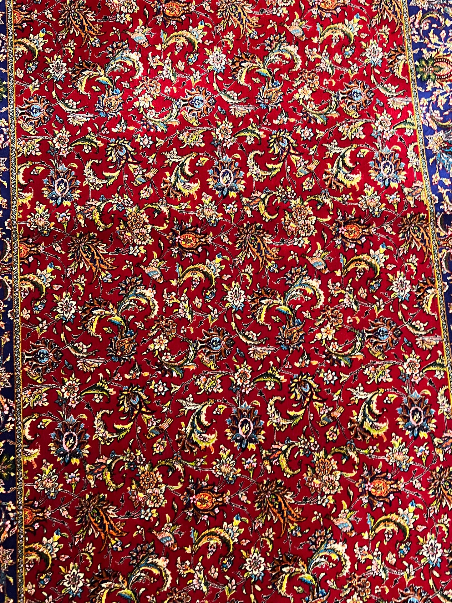 2’7”×6’8” Bamboo Silk Runner Rug – Red & Navy Floral Traditional Turkish Design