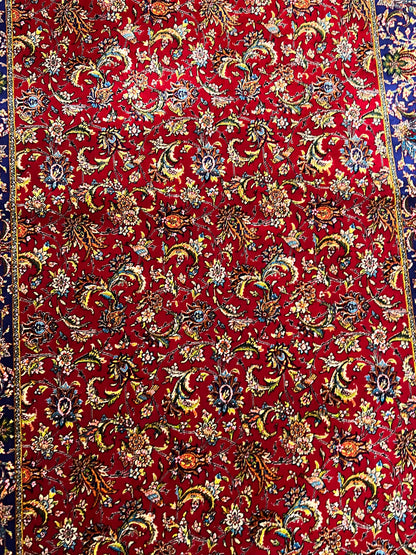 2’7”×6’8” Bamboo Silk Runner Rug – Red & Navy Floral Traditional Turkish Design