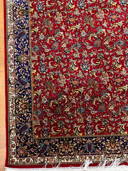 2’7”×6’8” Bamboo Silk Runner Rug – Red & Navy Floral Traditional Turkish Design