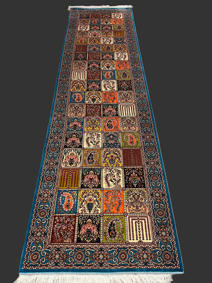 2’7” × 10’ Silk Rug Runner Rug – Turquoise Multicolor Patchwork Woven Turkish Rug