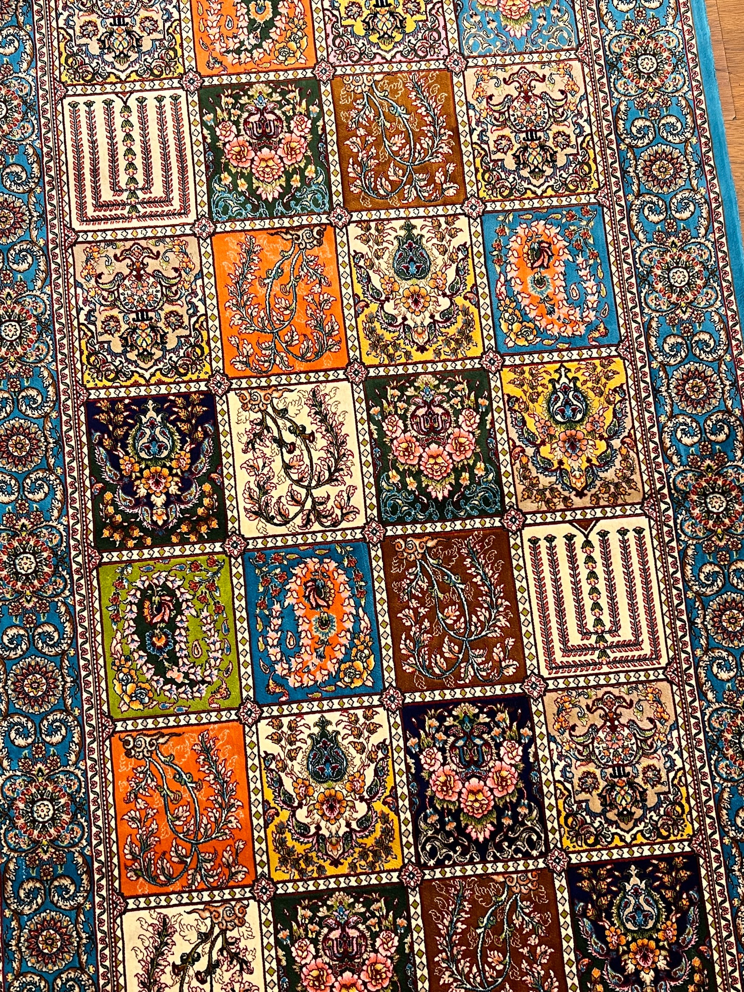 2’7” × 10’ Silk Rug Runner Rug – Turquoise Multicolor Patchwork Woven Turkish Rug