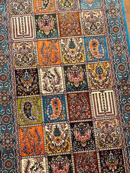 2’7” × 10’ Silk Rug Runner Rug – Turquoise Multicolor Patchwork Woven Turkish Rug