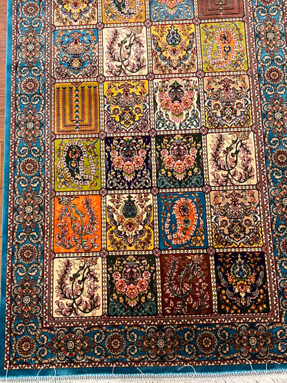 2’7” × 10’ Silk Rug Runner Rug – Turquoise Multicolor Patchwork Woven Turkish Rug