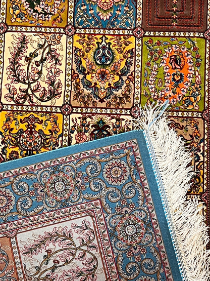 2’7” × 10’ Silk Rug Runner Rug – Turquoise Multicolor Patchwork Woven Turkish Rug