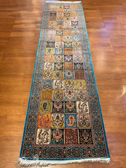 2’7”×9’10” Silk Rug Runner Rug – Turquoise Multicolor Patchwork Woven Turkish Rug