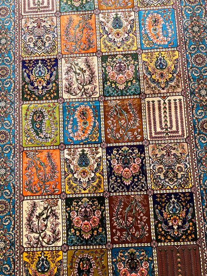 2’7”×9’10” Silk Rug Runner Rug – Turquoise Multicolor Patchwork Woven Turkish Rug