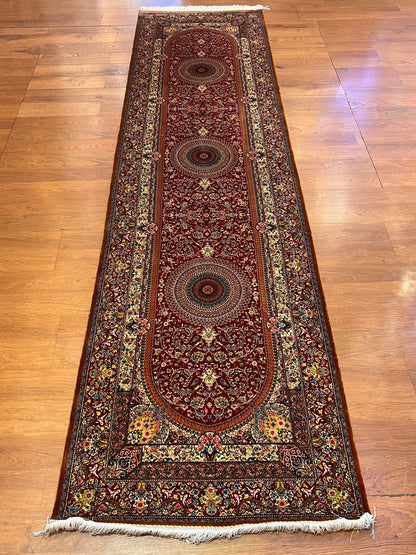 2’7” × 9’9” Bamboo Silk Runner Rug – Red Medallion Traditional Turkish Design