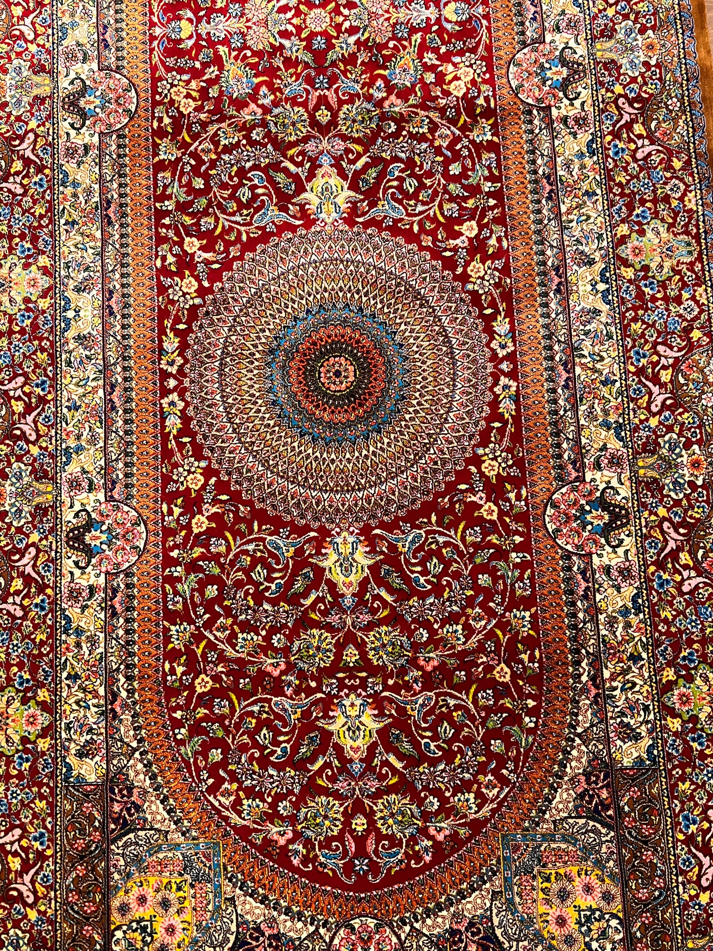 2’7”×9’9” Bamboo Silk Runner Rug – Red Medallion Floral Turkish Design