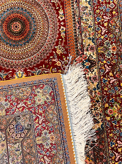 2’7” × 9’9” Bamboo Silk Runner Rug – Red Medallion Traditional Turkish Design