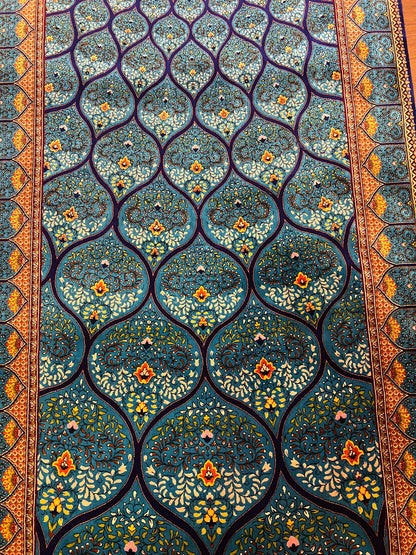 2’6”×10’ Bamboo Silk Runner Rug – Turquoise Geometric Medallion Turkish Design