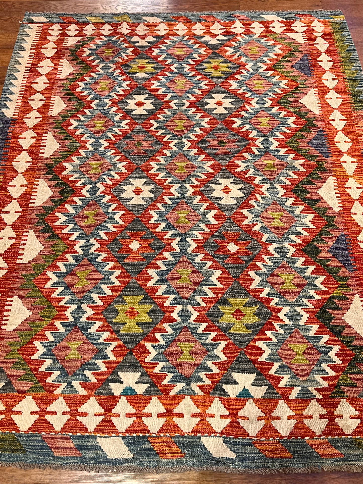 5x7 Fine Quality Handwoven Turkish Kilim Rug – Colorful Geometric Anatolian Rug