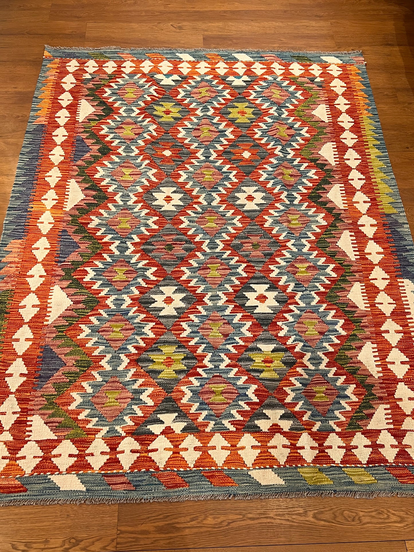 5x7 Fine Quality Handwoven Turkish Kilim Rug – Colorful Geometric Anatolian Rug