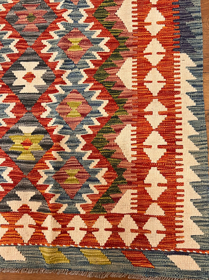 5x7 Fine Quality Handwoven Turkish Kilim Rug – Colorful Geometric Anatolian Rug