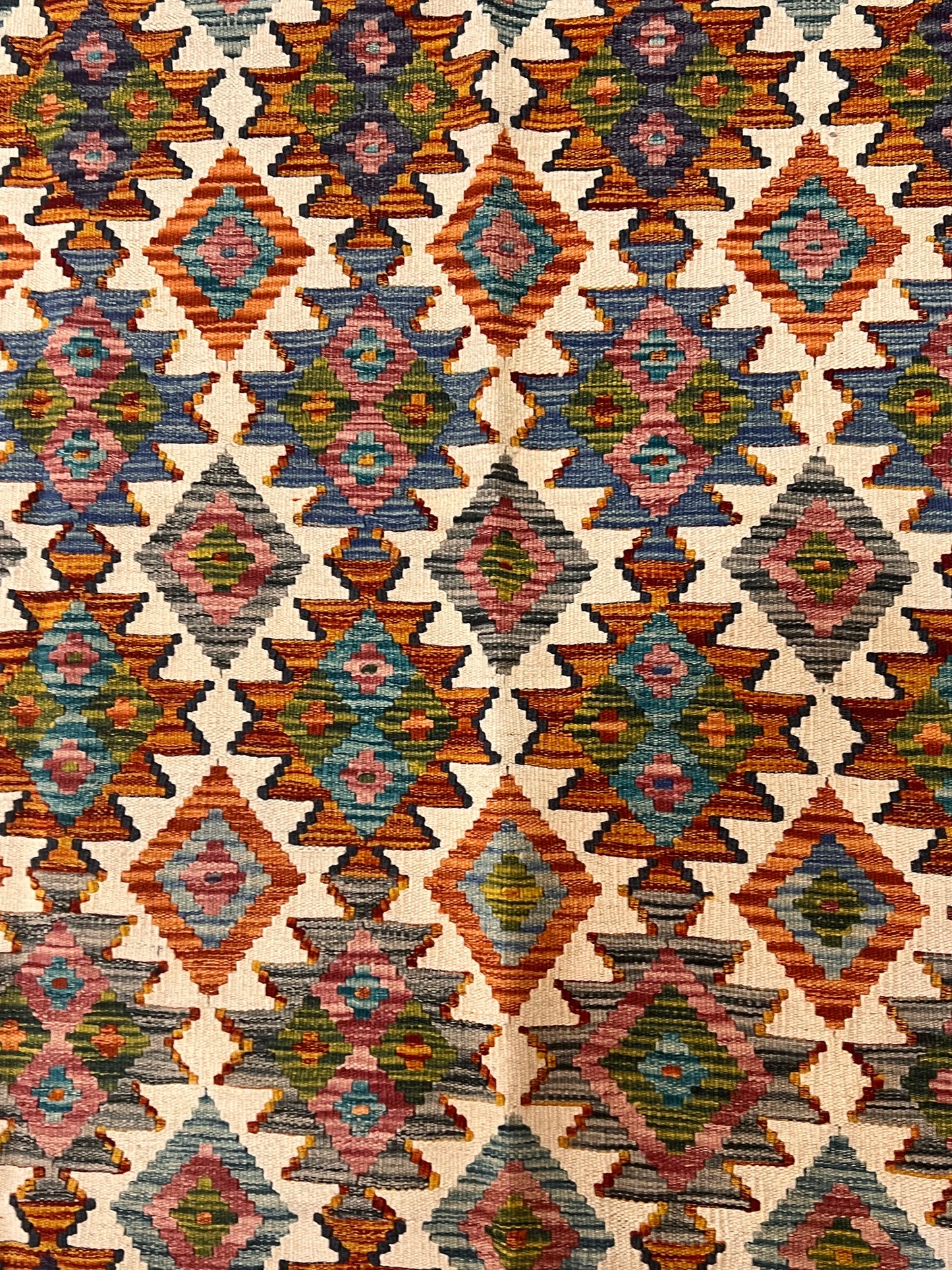 5x7 Fine Quality Handwoven Turkish Kilim Rug – Ivory Geometric Anatolian Area Rug