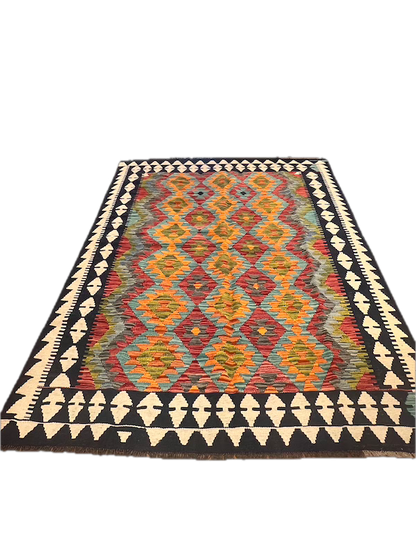5x7 Fine Quality Handwoven Turkish Kilim Rug – Pastel Geometric Anatolian Area Rug