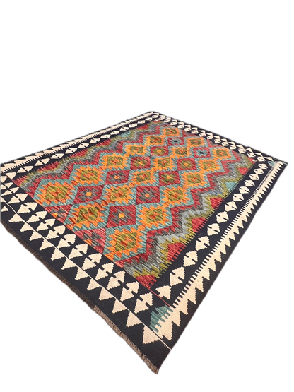 5x7 Fine Quality Handwoven Turkish Kilim Rug – Pastel Geometric Anatolian Area Rug