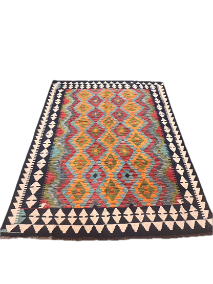 5x7 Fine Quality Handwoven Turkish Kilim Rug – Pastel Geometric Anatolian Area Rug