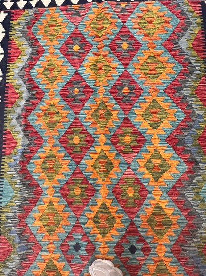 5x7 Fine Quality Handwoven Turkish Kilim Rug – Pastel Geometric Anatolian Area Rug