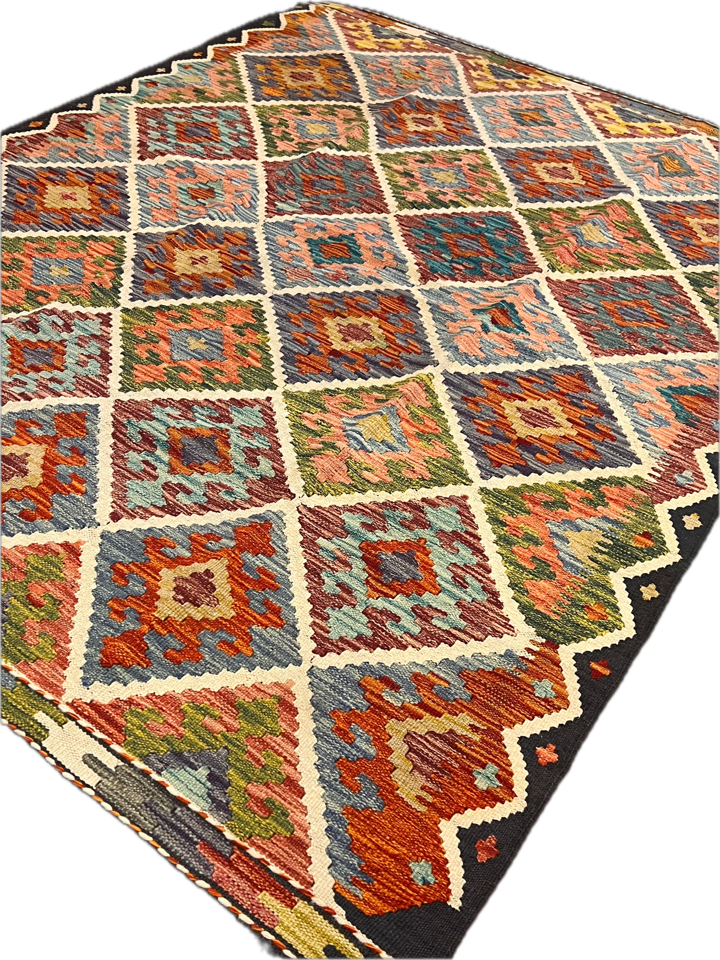 5x7 Fine Quality Handwoven Turkish Kilim Rug – Colorful Diamond Pattern Anatolian Area Rug