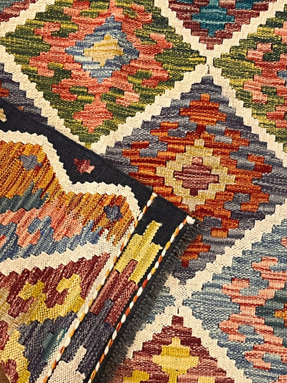 5x7 Fine Quality Handwoven Turkish Kilim Rug – Colorful Diamond Pattern Anatolian Area Rug