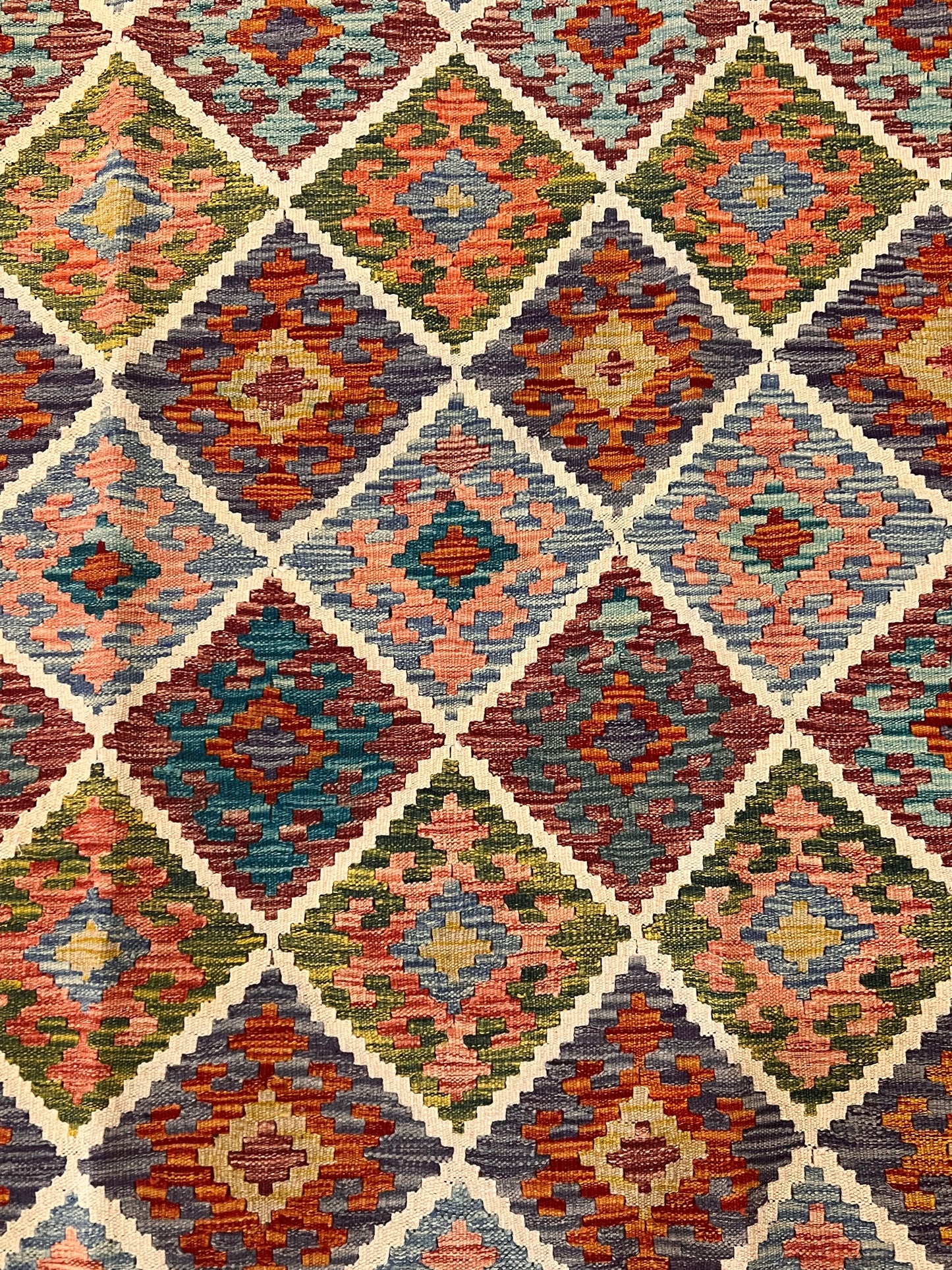 5x7 Fine Quality Handwoven Turkish Kilim Rug – Colorful Diamond Pattern Anatolian Area Rug