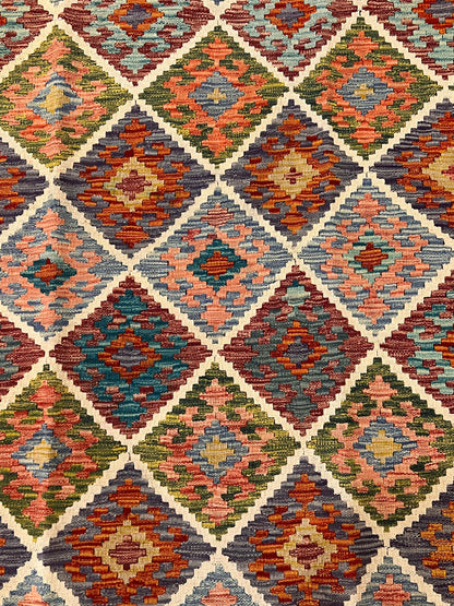 5x7 Fine Quality Handwoven Turkish Kilim Rug – Colorful Diamond Pattern Anatolian Area Rug
