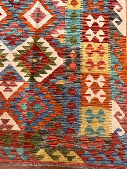 5x7 Fine Quality Handwoven Turkish Kilim Rug – Pastel Blue Geometric Anatolian Rug