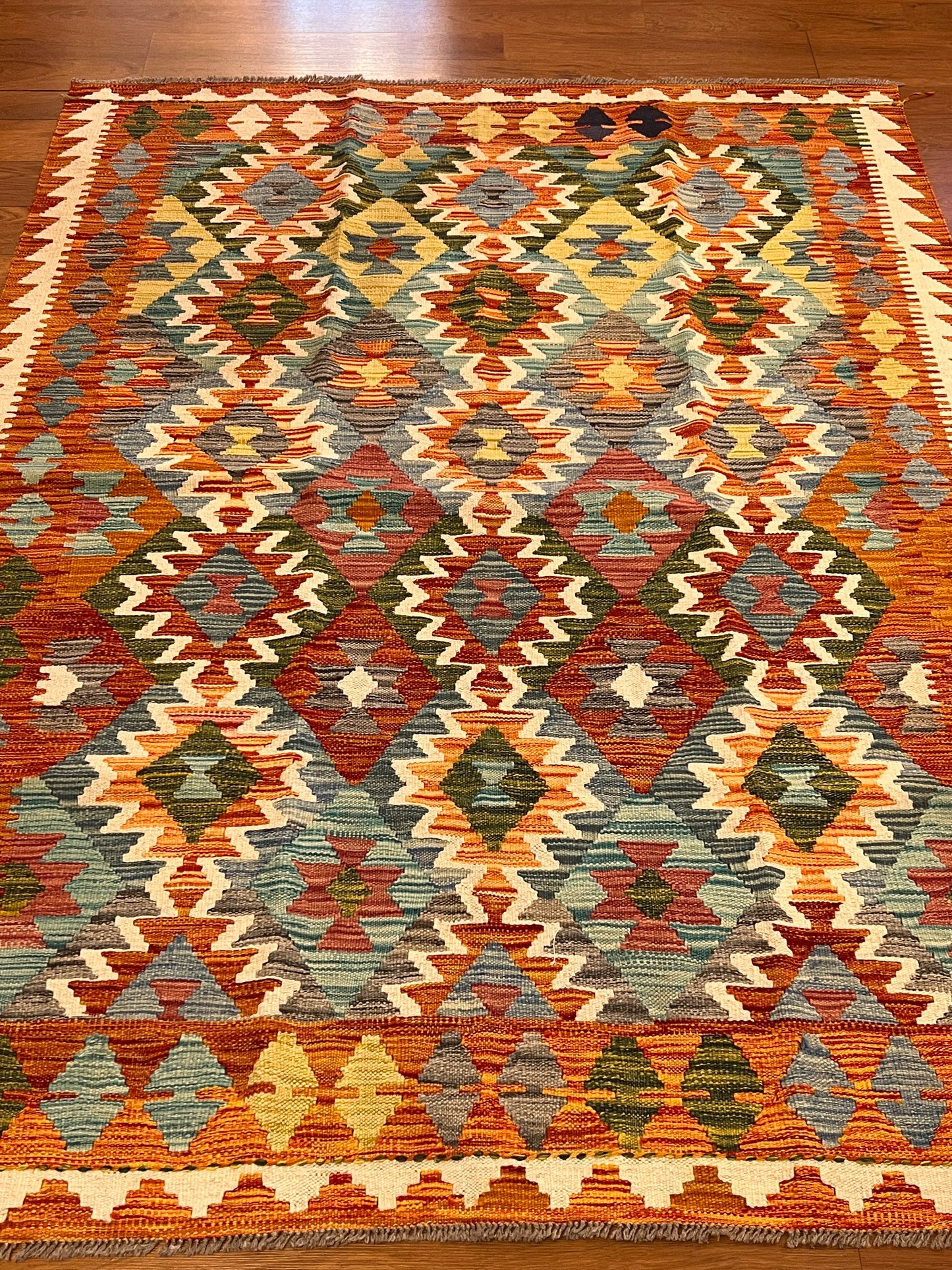 5x7 Fine Quality Handwoven Turkish Kilim Rug – Terracotta Geometric Anatolian Area Rug