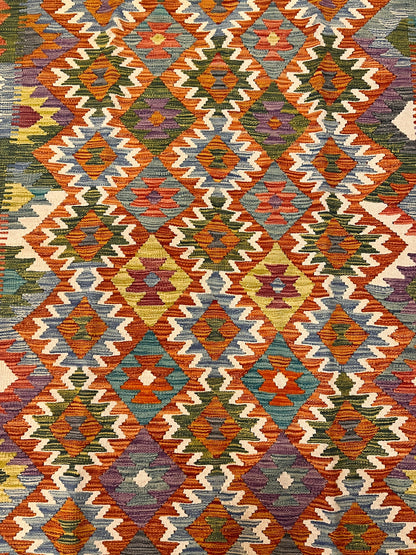 5x7 Fine Quality Handwoven Turkish Kilim Rug – Terracotta & Turquoise Geometric Anatolian Rug
