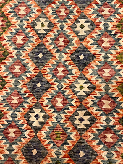 5x7 Fine Quality Handwoven Turkish Kilim Rug – Rust & Charcoal Geometric Anatolian Rug