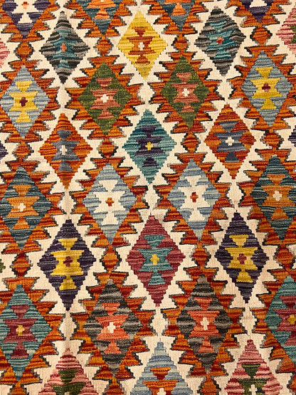 5x7 Fine Quality Handwoven Turkish Kilim Rug – Multicolor Geometric Anatolian Area Rug