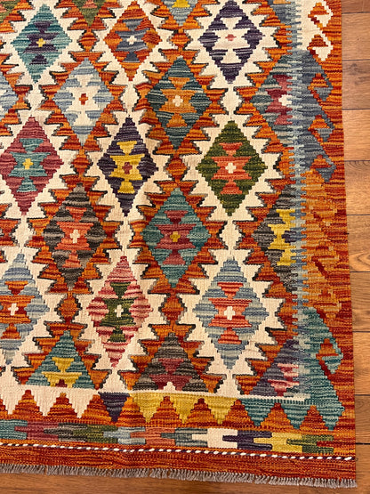 5x7 Fine Quality Handwoven Turkish Kilim Rug – Multicolor Geometric Anatolian Area Rug