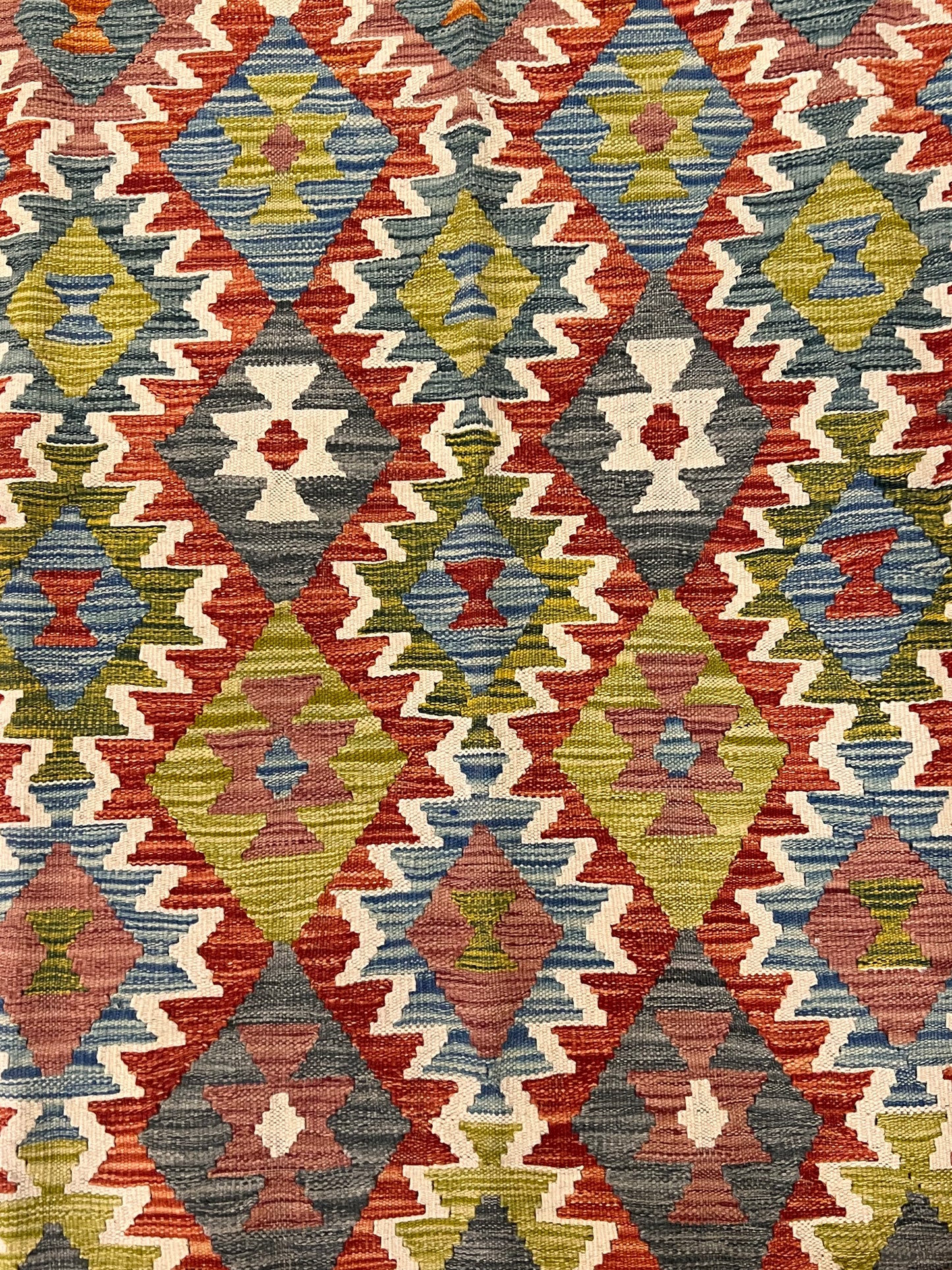 5x7 Fine Quality Handwoven Turkish Kilim Rug – Rust Red Olive Geometric Anatolian Rug