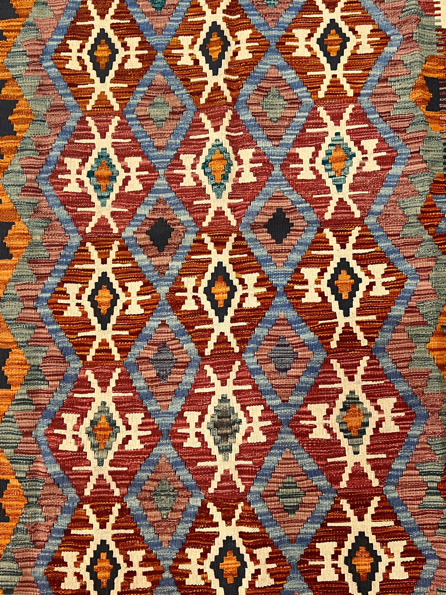 5x7 Fine Quality Handwoven Turkish Kilim Rug – Terracotta Turquoise Geometric Anatolian Rug
