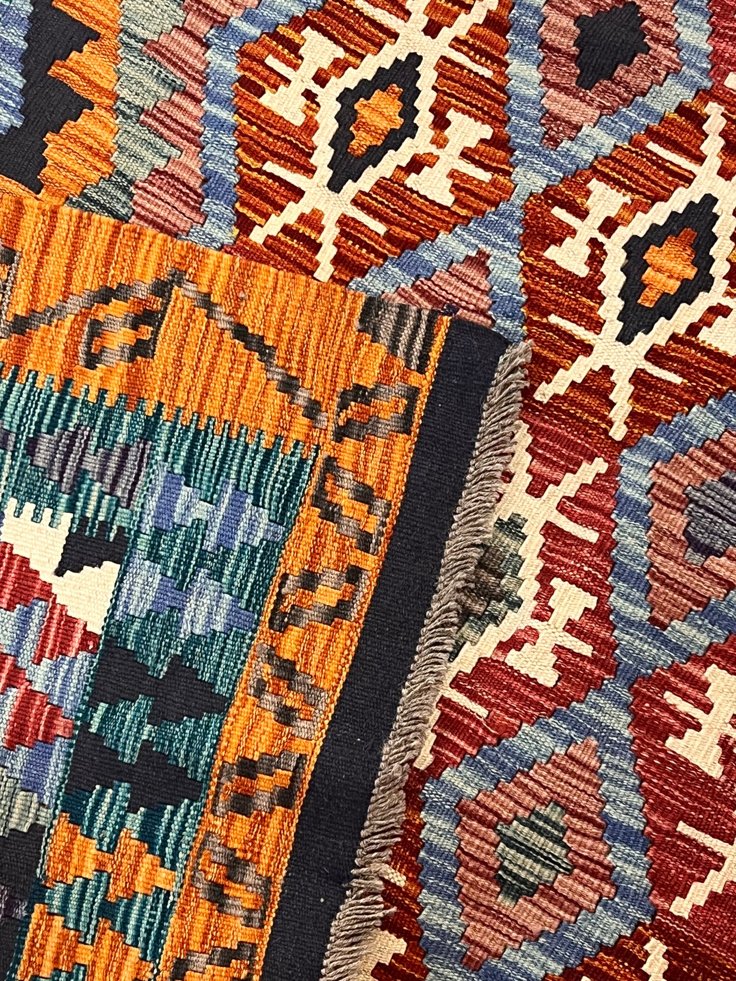 5x7 Fine Quality Handwoven Turkish Kilim Rug – Terracotta Turquoise Geometric Anatolian Rug