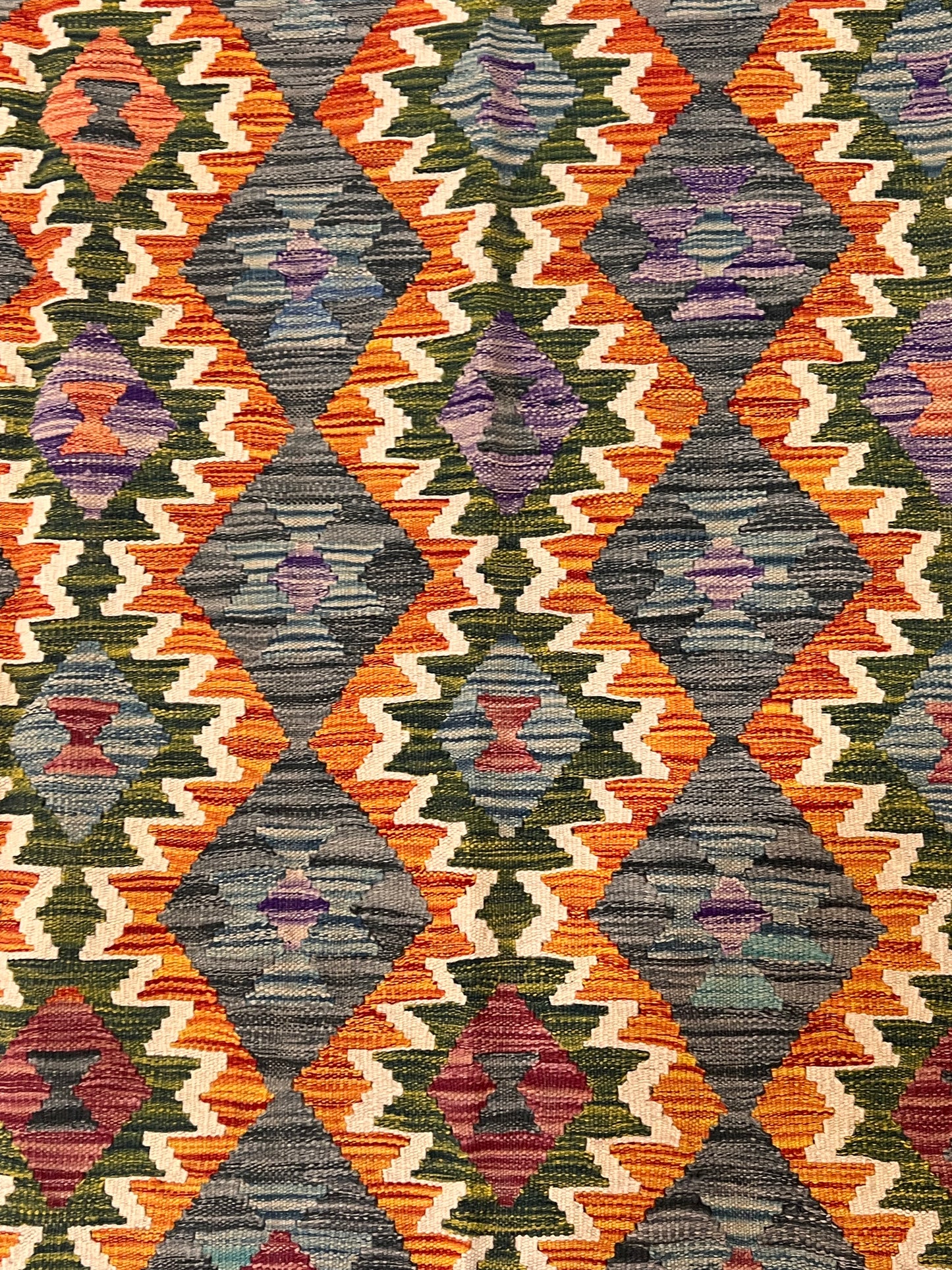 5x7 Fine Quality Handwoven Turkish Kilim Rug – Black Orange Gray Geometric Anatolian Rug