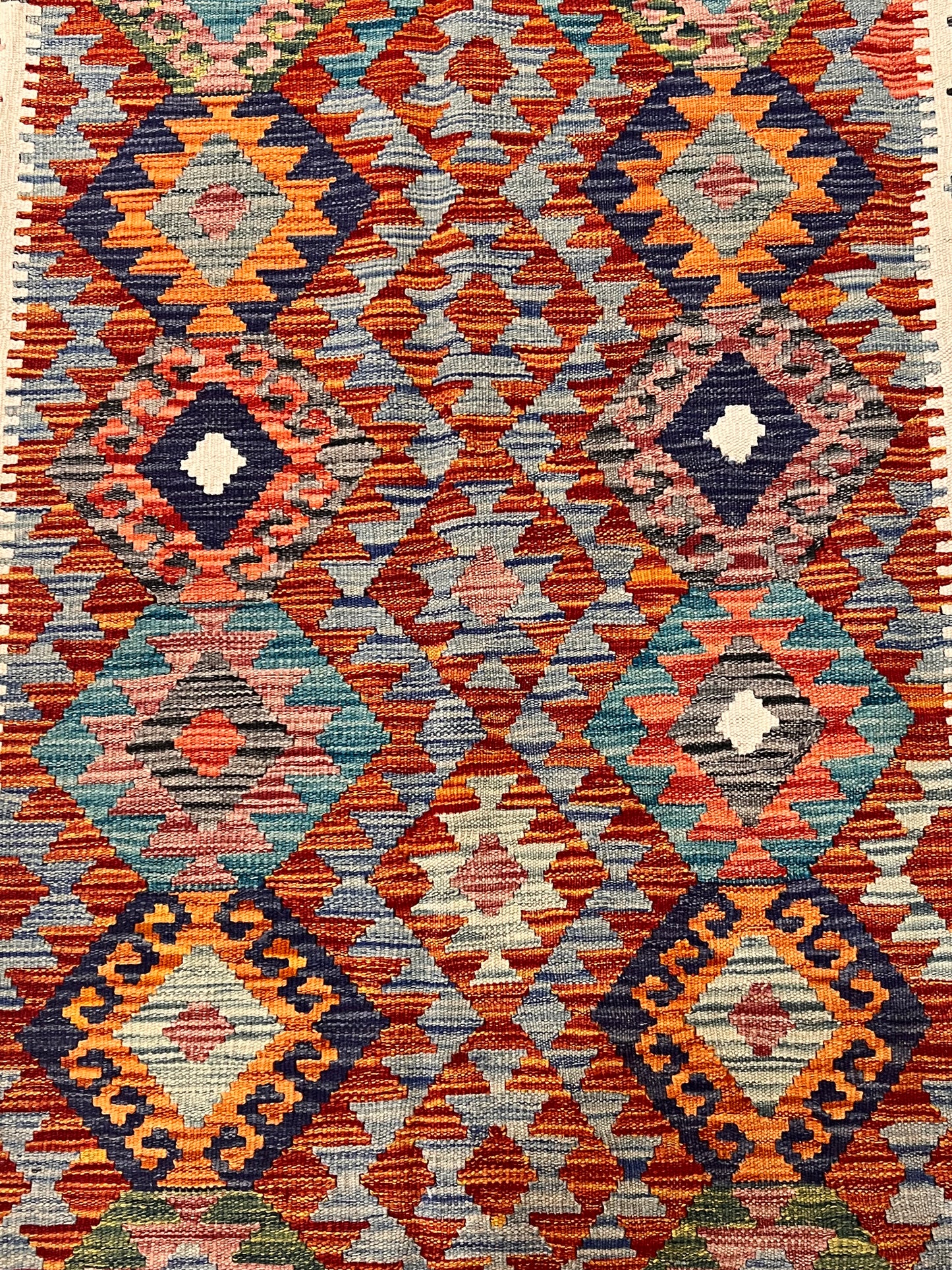5x7 Fine Quality Handwoven Turkish Kilim Rug – Rust Turquoise Geometric Anatolian Area Rug