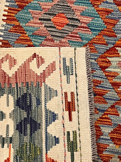 5x7 Fine Quality Handwoven Turkish Kilim Rug – Rust Turquoise Geometric Anatolian Area Rug