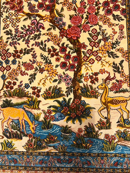19” x 28” Fine Quality Bamboo Silk Rug – Floral Garden & Deer Design