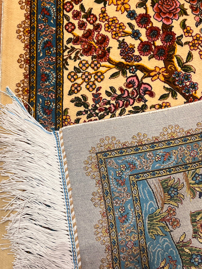 19” x 28” Fine Quality Bamboo Silk Rug – Floral Garden & Deer Design
