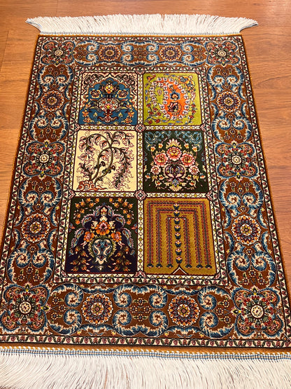 19” x 28” Small Silk Rug – Exquisite Garden Panel & Floral Accent Rug
