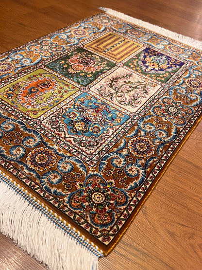 19” x 28” Small Silk Rug – Exquisite Garden Panel & Floral Accent Rug