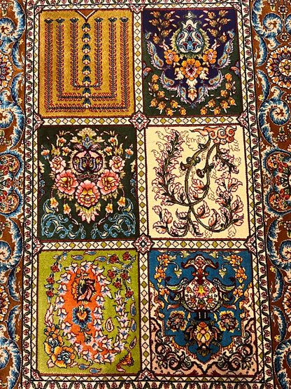 19” x 28” Small Silk Rug – Exquisite Garden Panel & Floral Accent Rug