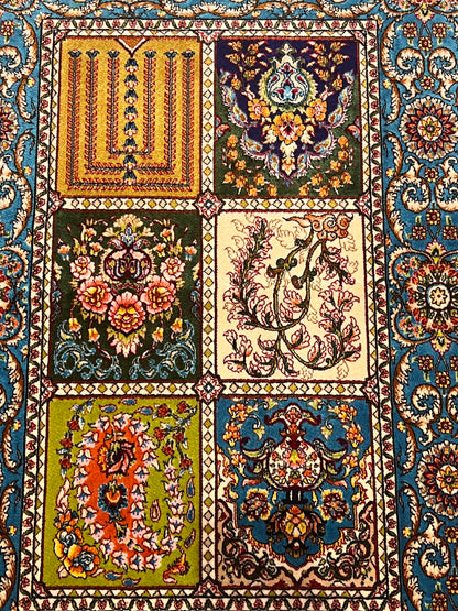 19” x 28” Small Silk Rug – Turquoise Garden Panel Luxury Accent Rug