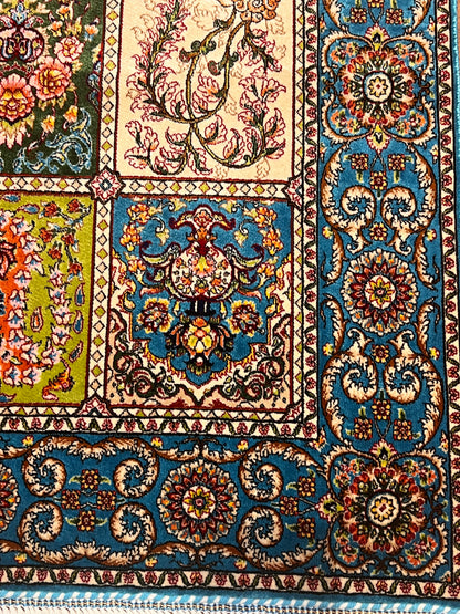 19” x 28” Small Silk Rug – Turquoise Garden Panel Luxury Accent Rug