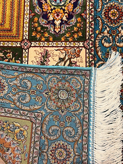 19” x 28” Small Silk Rug – Turquoise Garden Panel Luxury Accent Rug