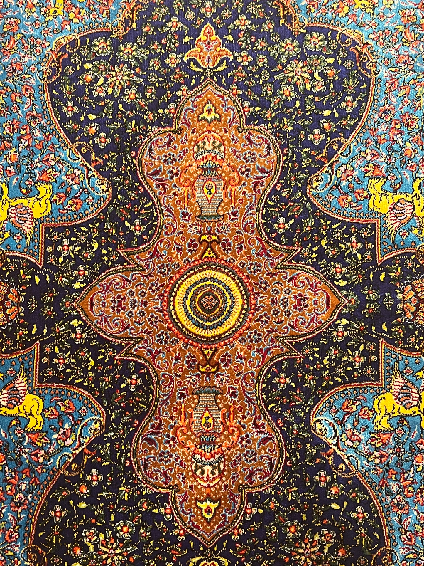 19” x 28” Small Silk Rug – Turquoise & Midnight Blue Imperial Medallion Accent Rug