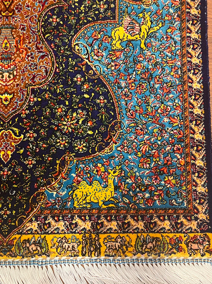 19” x 28” Small Silk Rug – Turquoise & Midnight Blue Imperial Medallion Accent Rug