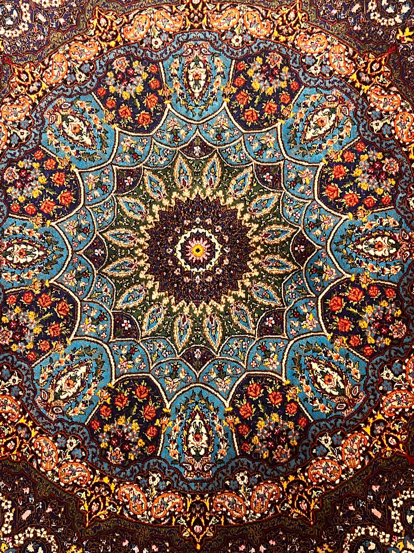 19” x 28” Small Silk Rug – Turquoise & Navy Grand Rosette Luxury Accent Rug